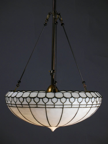 Arts and Crafts White Leaded Glass Inverted Dome
